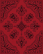 Ornate Black and Red Filigree Design Rug