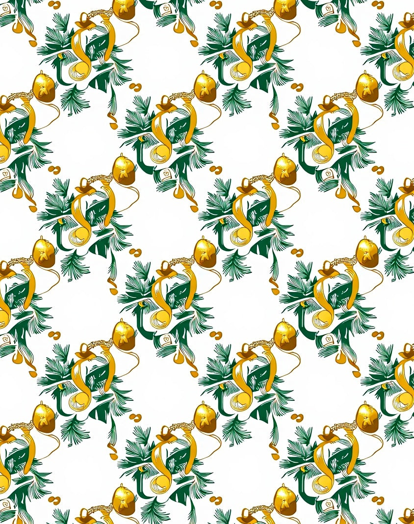 Golden Bell Green Foliage Repeating Pattern Rug