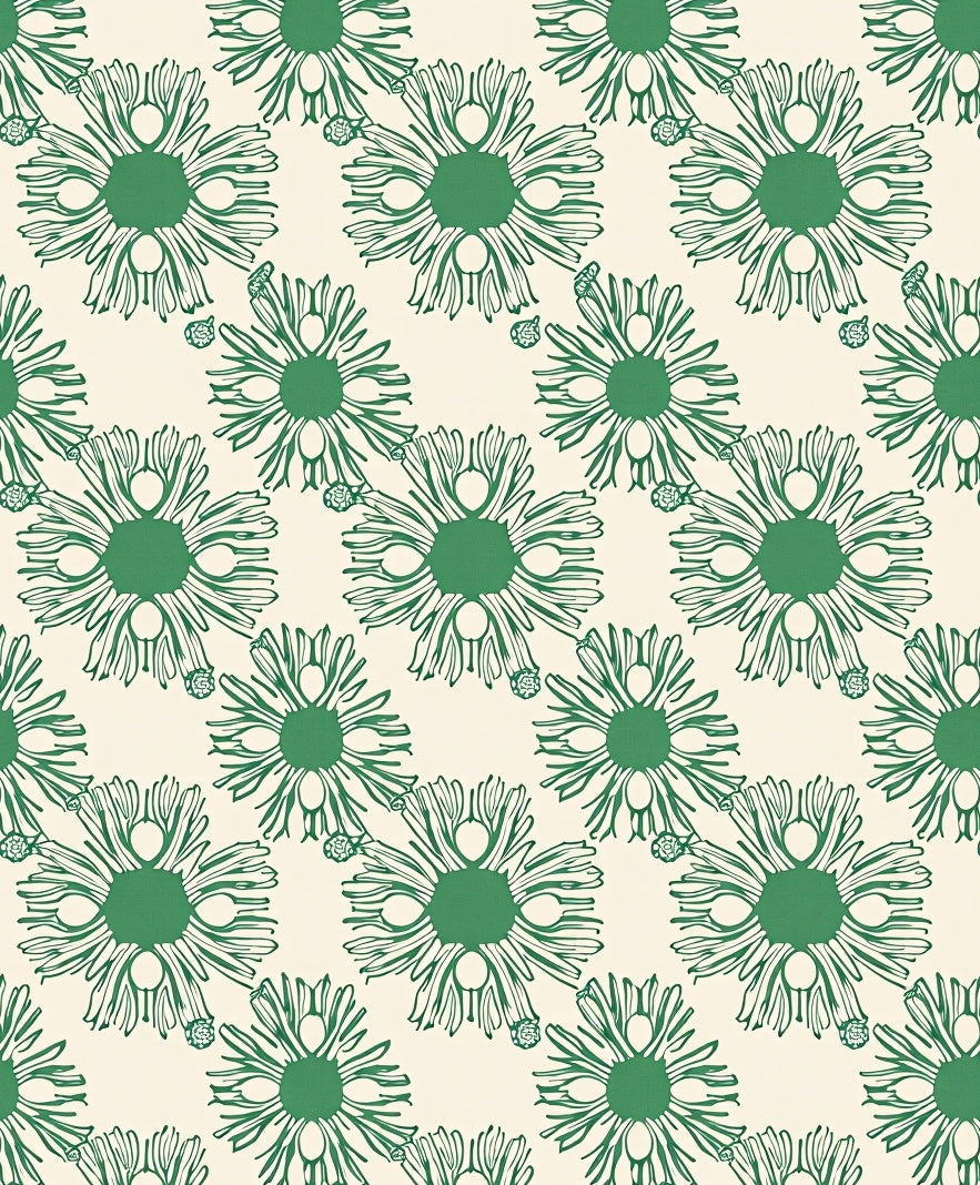 Green Daisy Blossom Repeating Pattern Rug