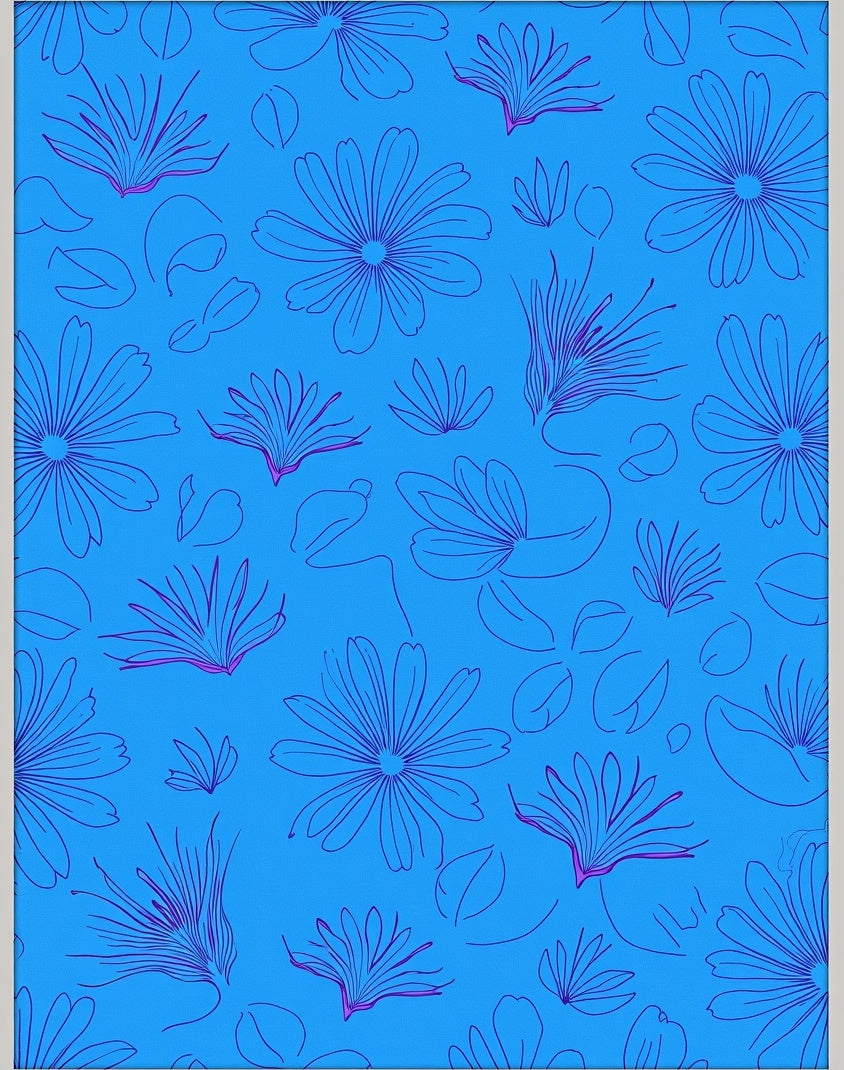 Blue Floral Outline Pattern Design Rug
