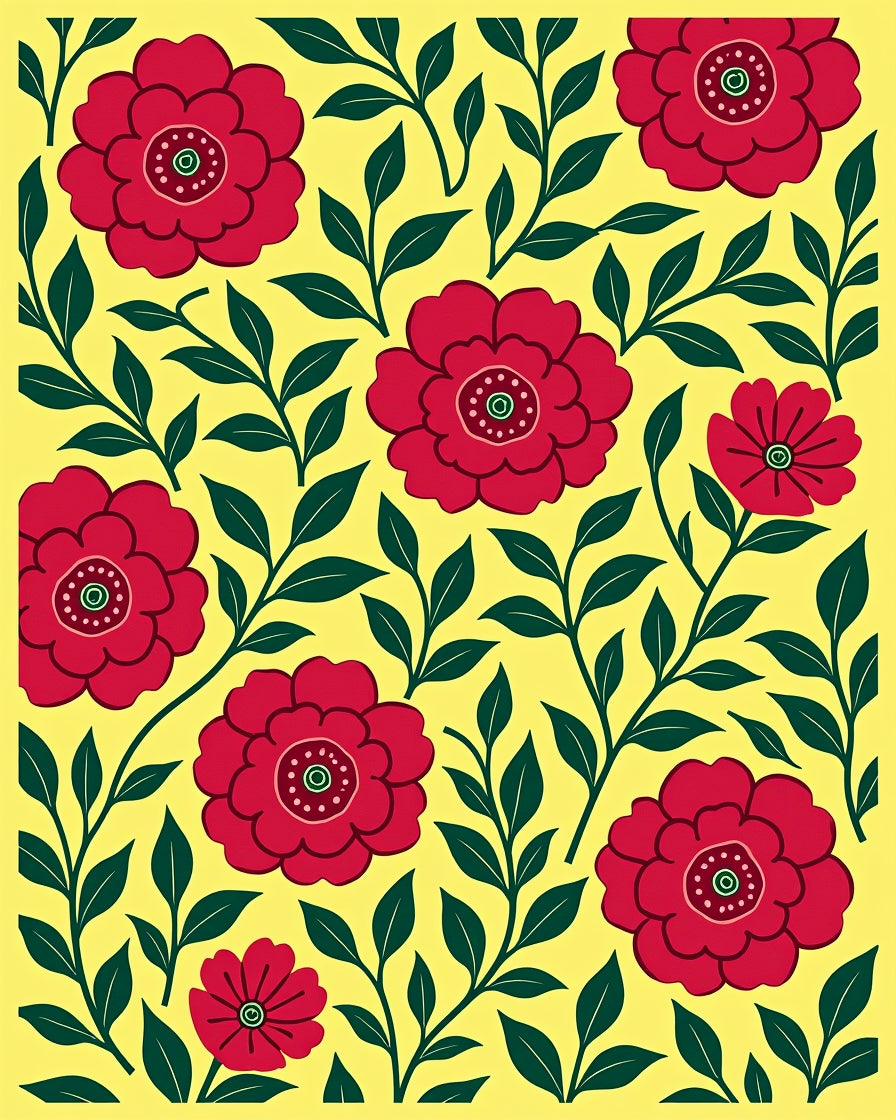 Bold Red Floral Patterned Design Rug