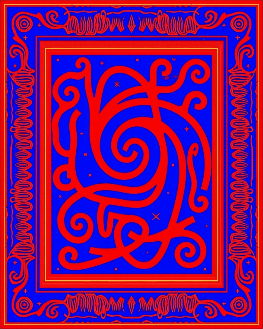 Bold Red Swirl Abstract Blue Design Rug