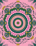 Floral Green Yellow Pink Mandala Design Rug