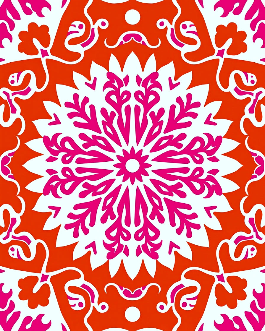 Vibrant Fuchsia Floral Mandala Design Rug