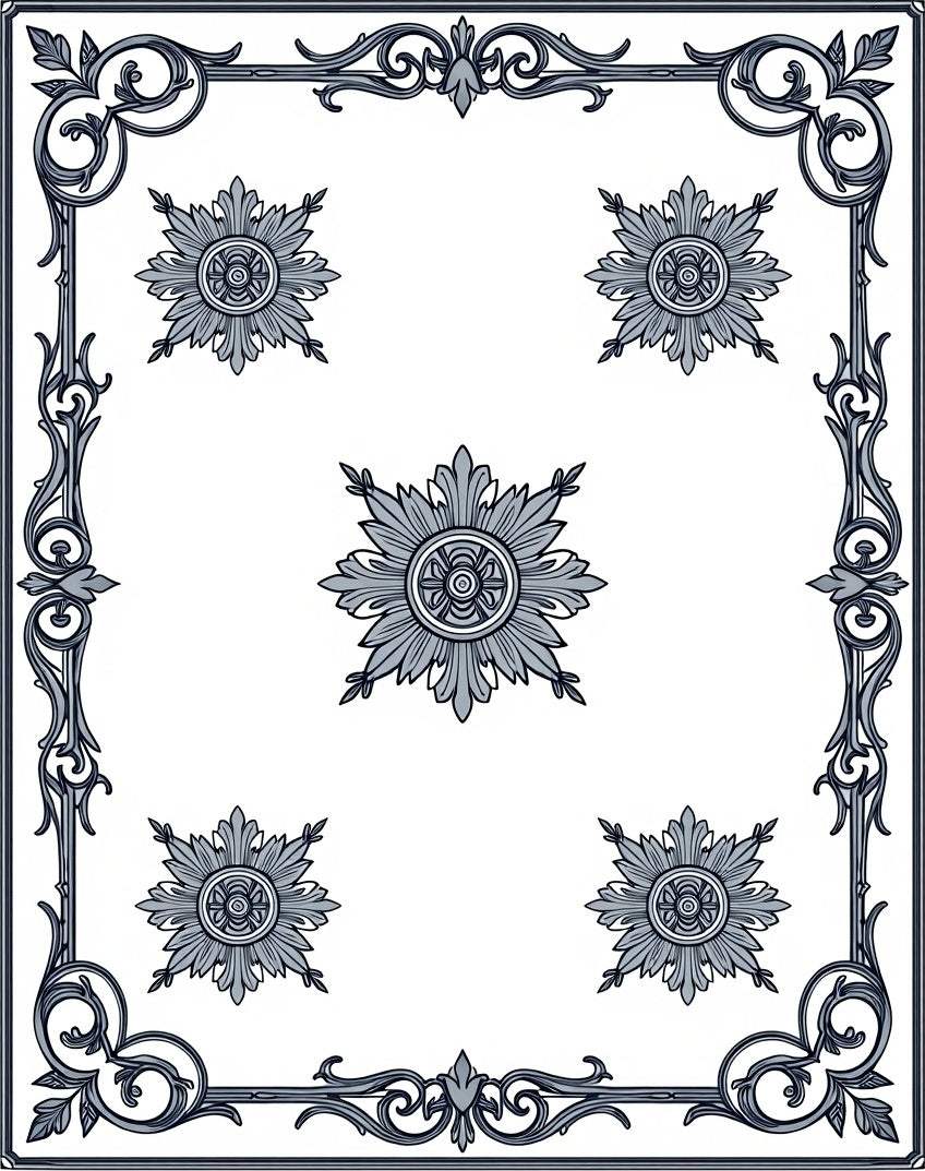 Ornate Floral Medallion Border Design Rug