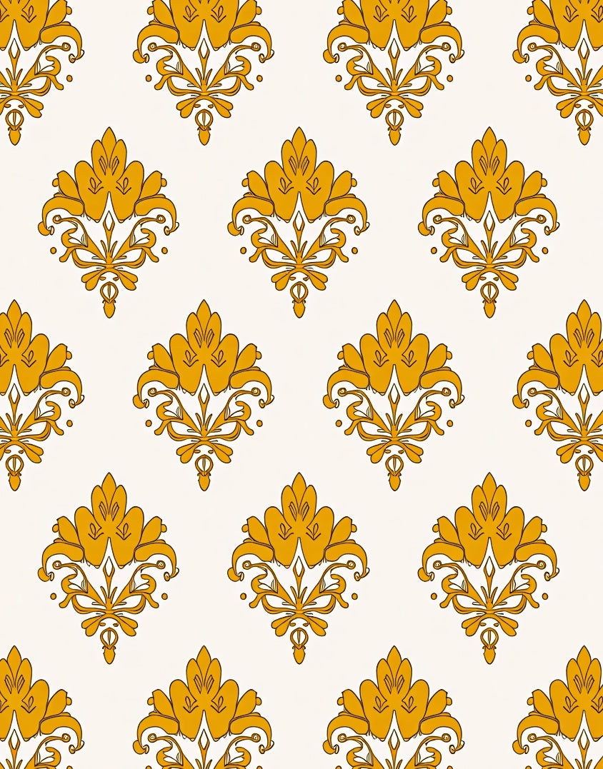 Golden Ornate Baroque Floral Pattern Rug