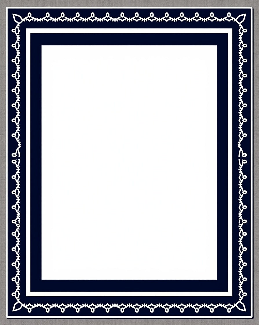 Navy and White Ornate Border Rug