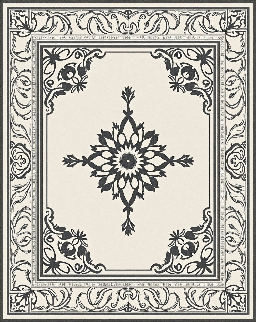 Ornate Floral Scrollwork Motif Rug
