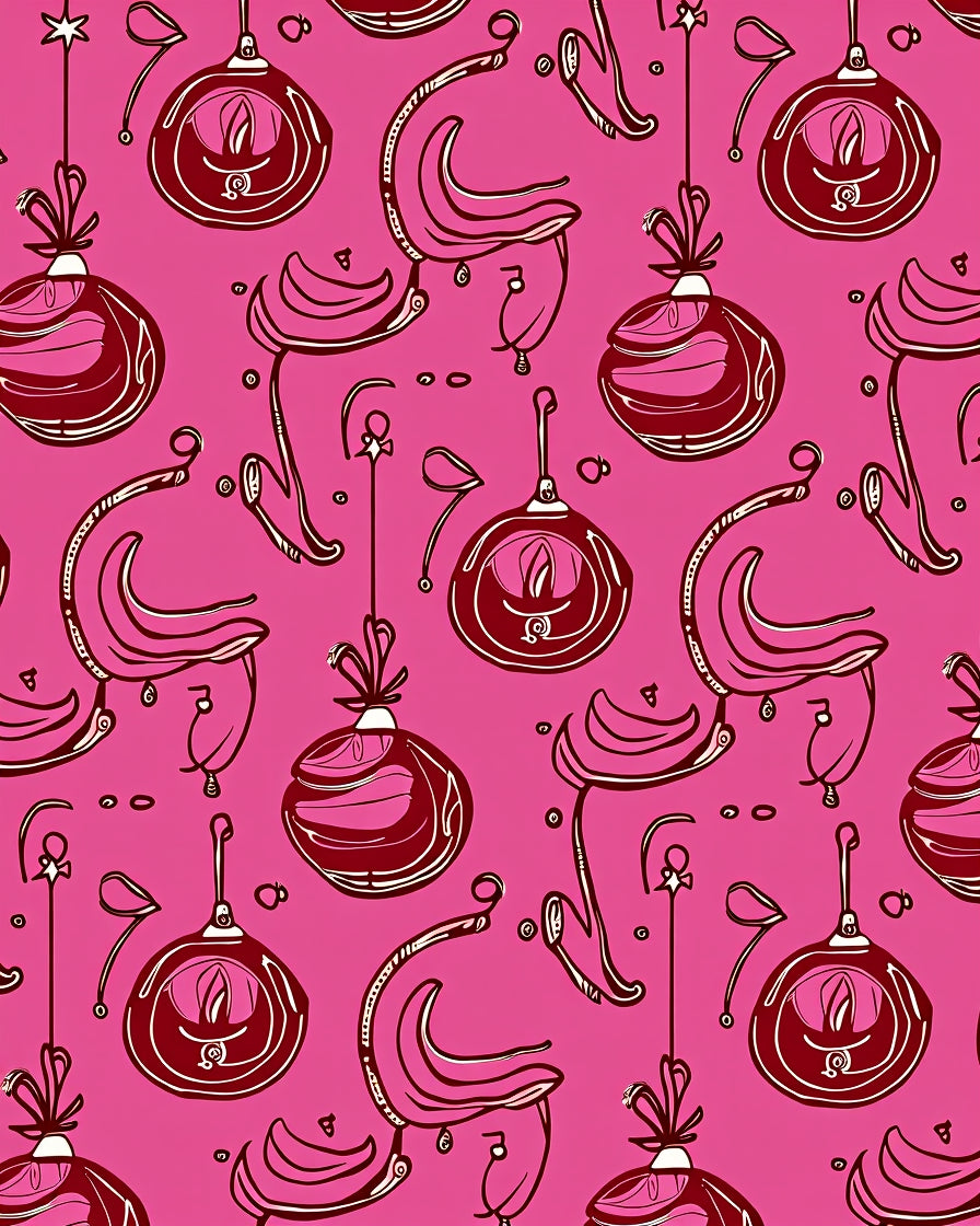 Pink Holiday Ornaments Line Art Rug