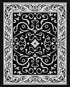 Ornate Black White Swirl Pattern Rug