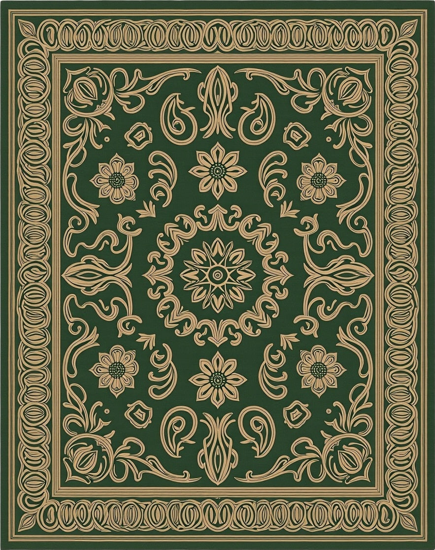 Green Gold Floral Medallion Rug