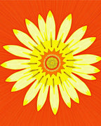 Bright Yellow Flower Radial Design Rug