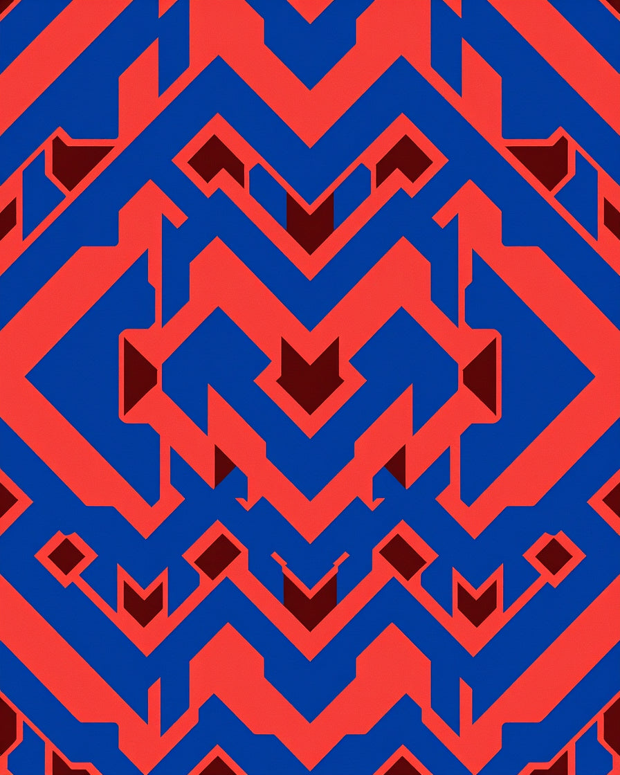 Striking Geometric Red Blue Pattern Rug