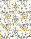Golden Gray Floral Damask Pattern Rug