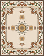 Ornate Floral Sunburst Frame Design Rug