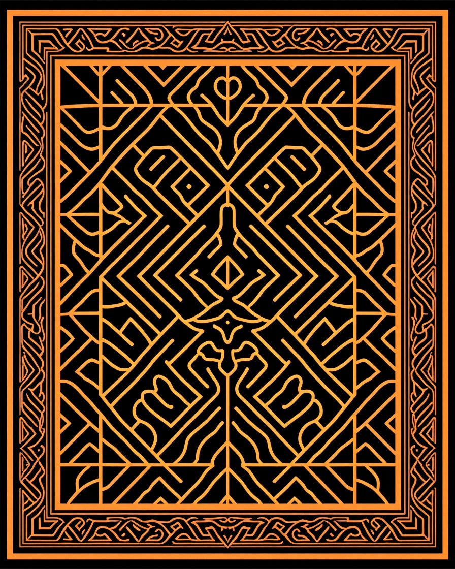 Intricate Geometric Lines Black Gold Rug