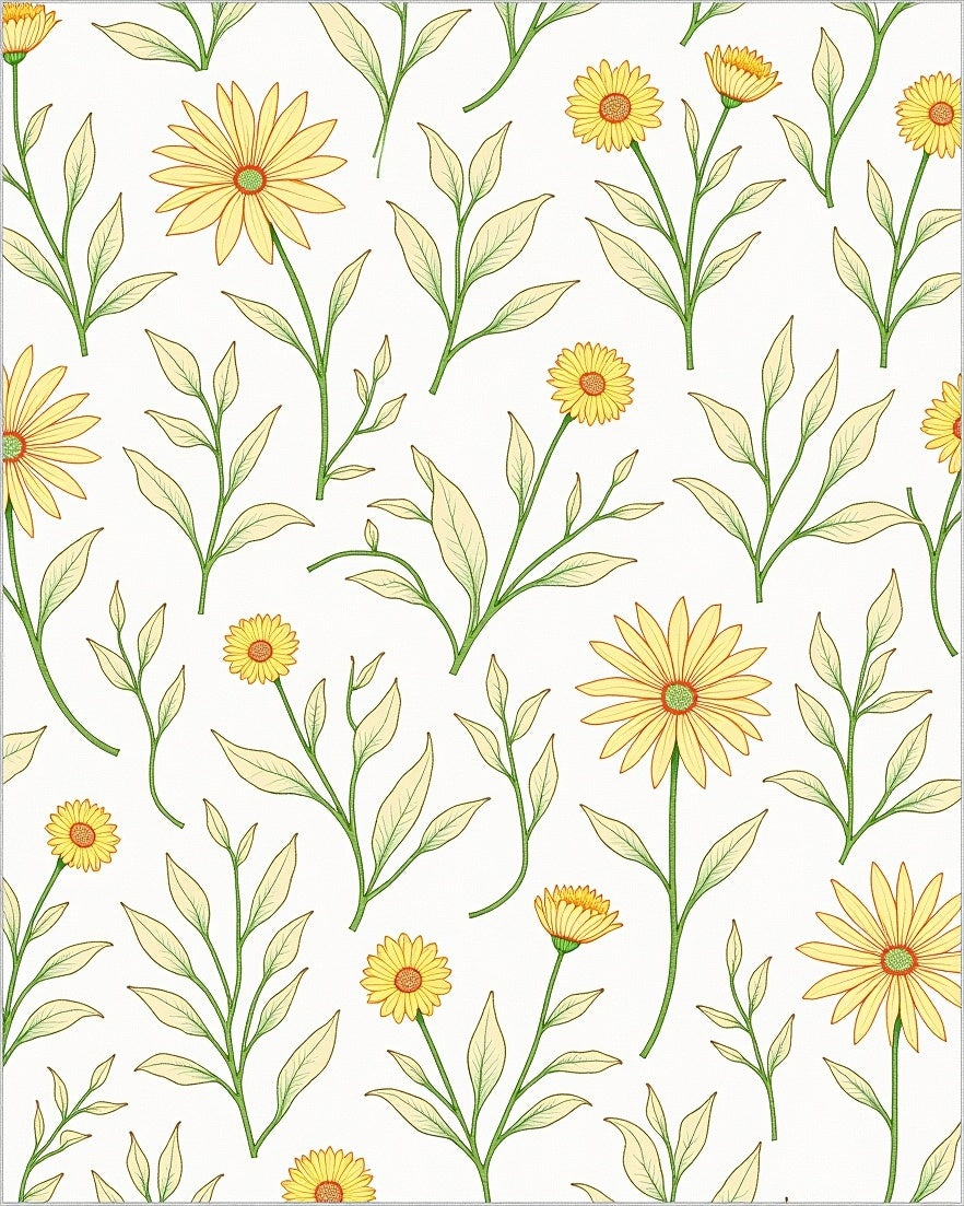 Yellow Daisy Floral Botanical Pattern Rug