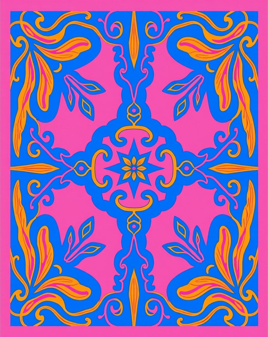 Vibrant Pink Blue Floral Swirl Rug