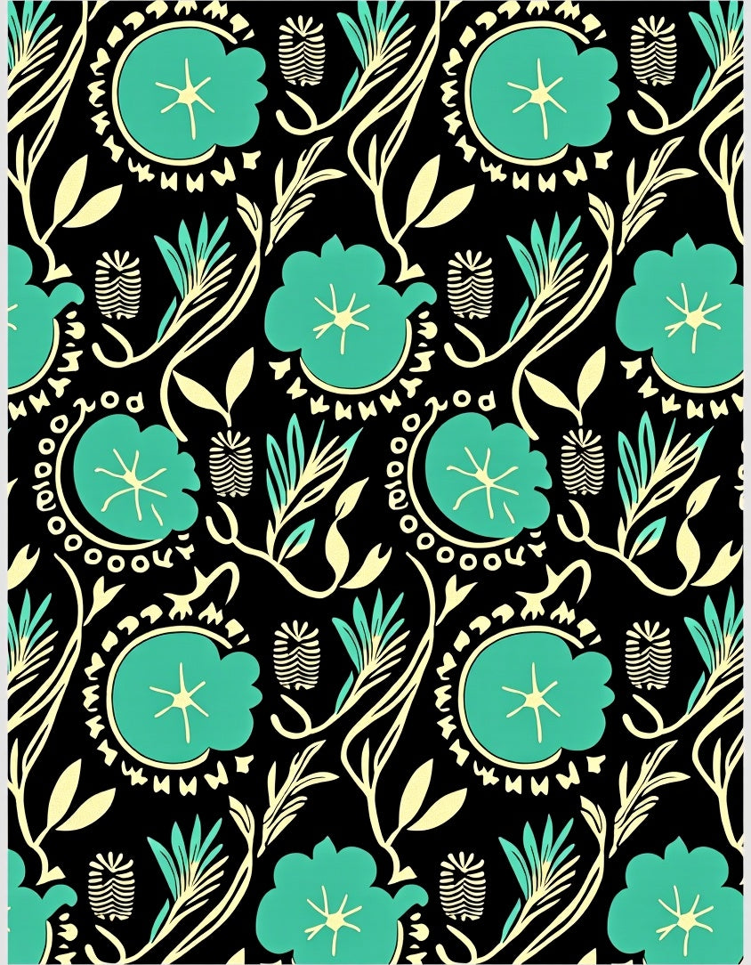 Teal Floral Vine Pattern Rug