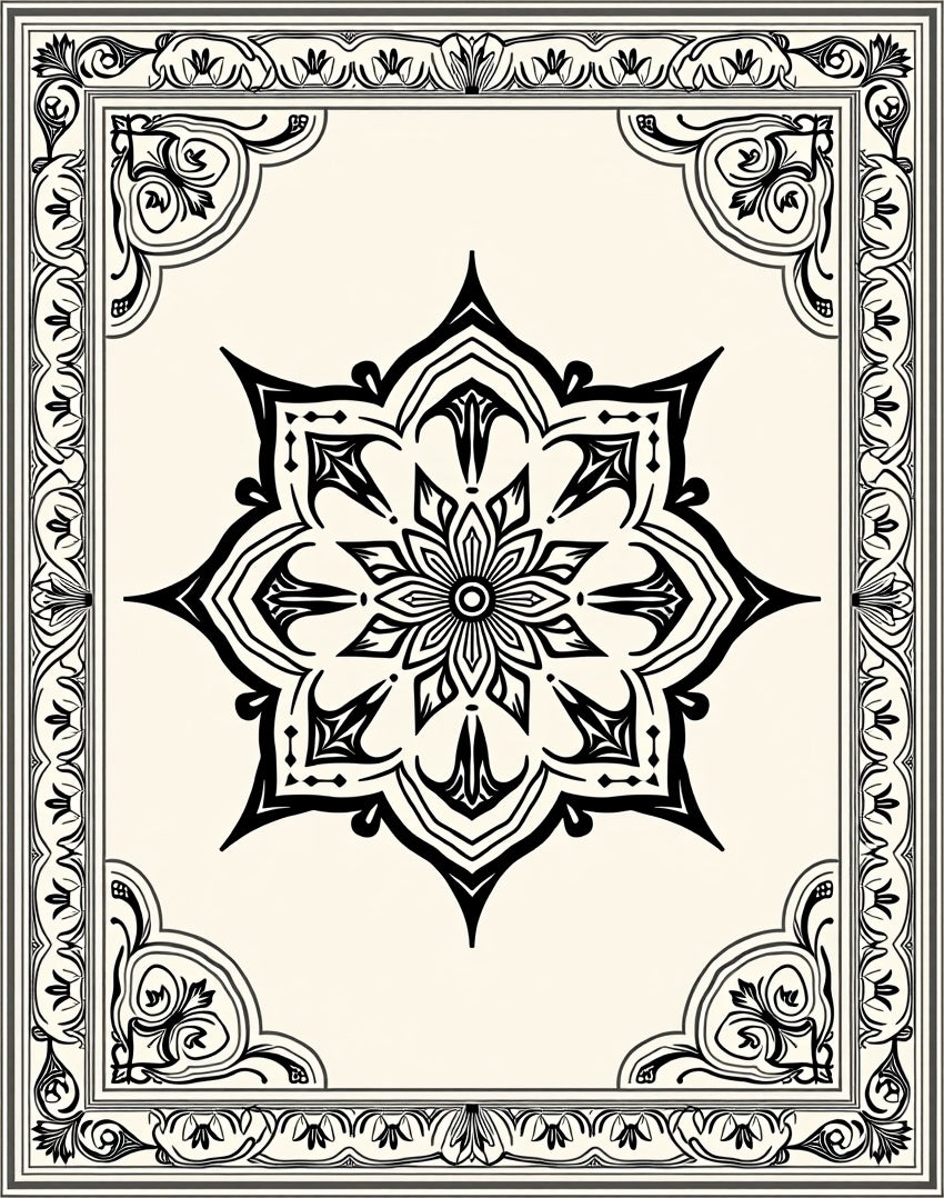 Elegant Black White Mandala Pattern Rug