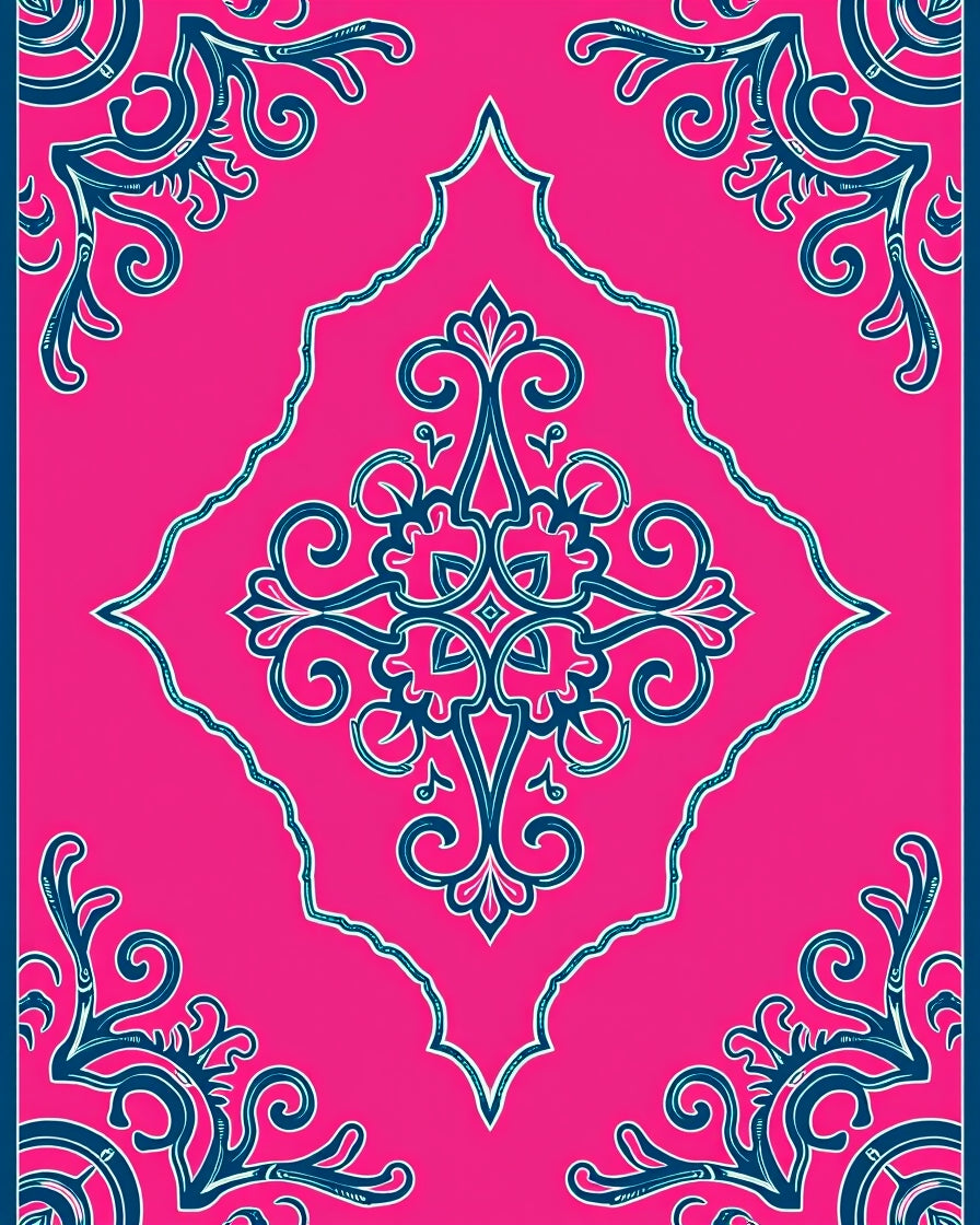 Vibrant Pink Paisley Swirl Design Rug