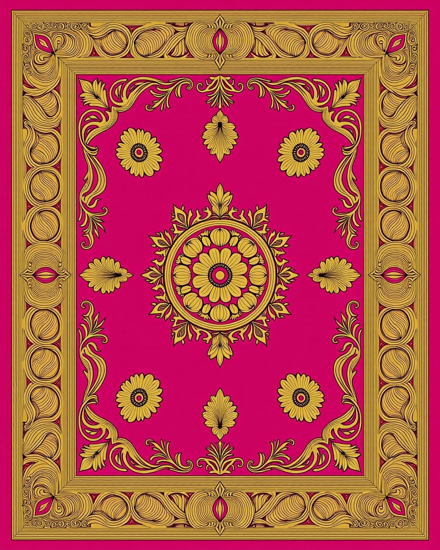 Ornate Floral Frame Design Rug