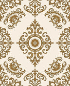Ornate Gold Damask Scroll Pattern Rug