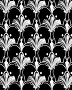 Classic Black White Floral Print Rug