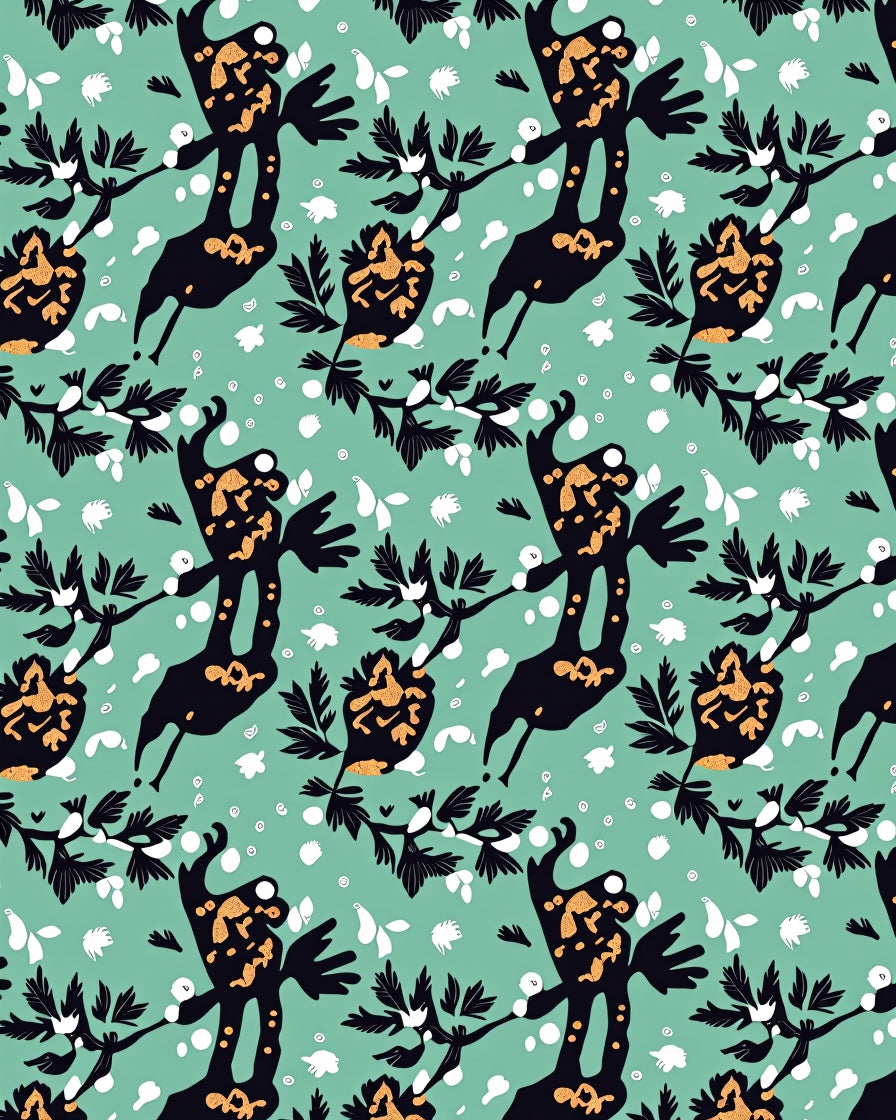 Whimsical Black Gold Creature Garden Rug