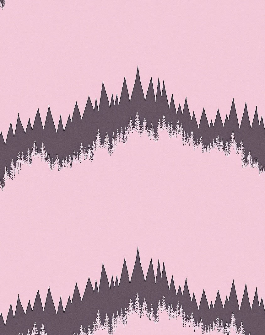 Pink Forest Silhouette Wave Pattern Rug