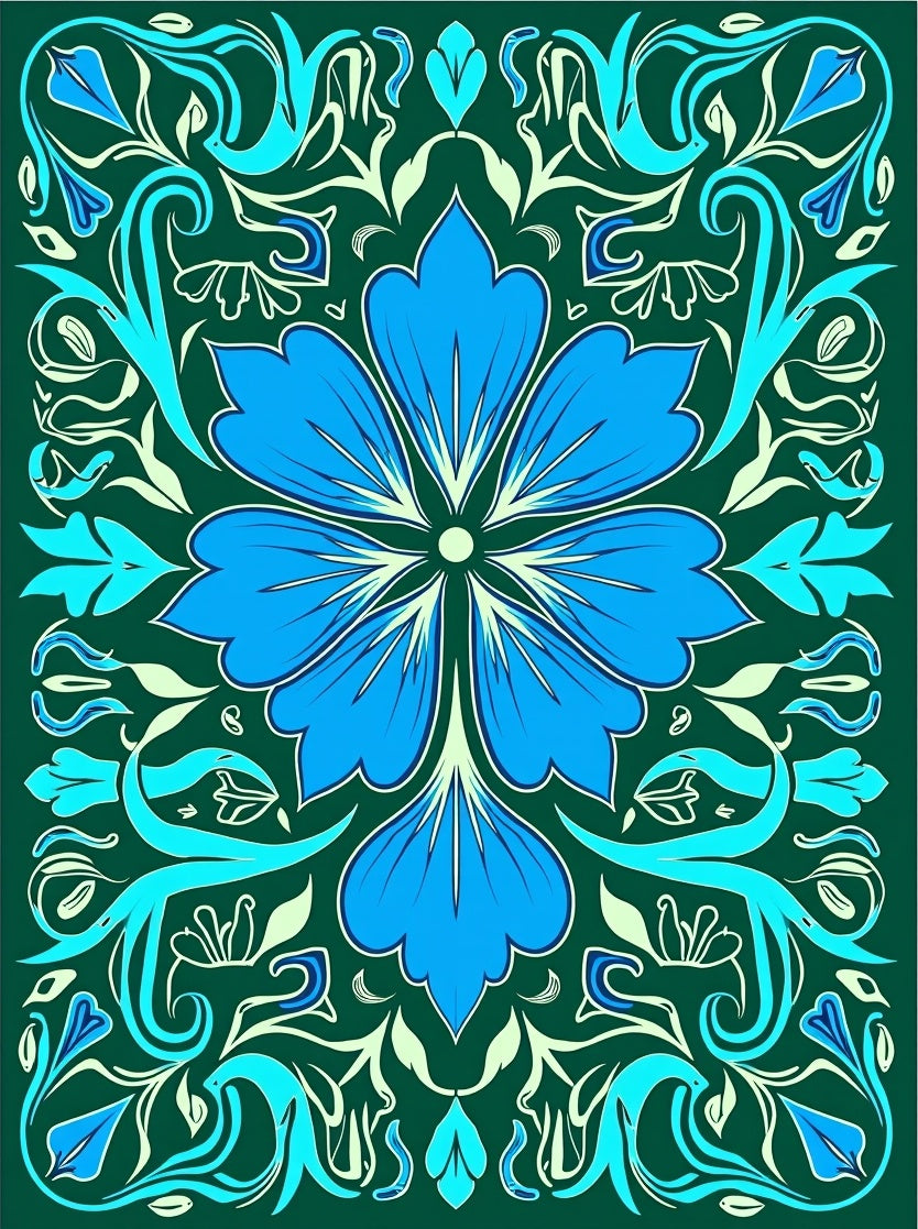 Blue Floral Swirls Pattern Rug