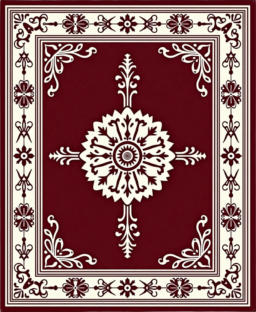 Ornate Cream Crimson Floral Medallion Rug