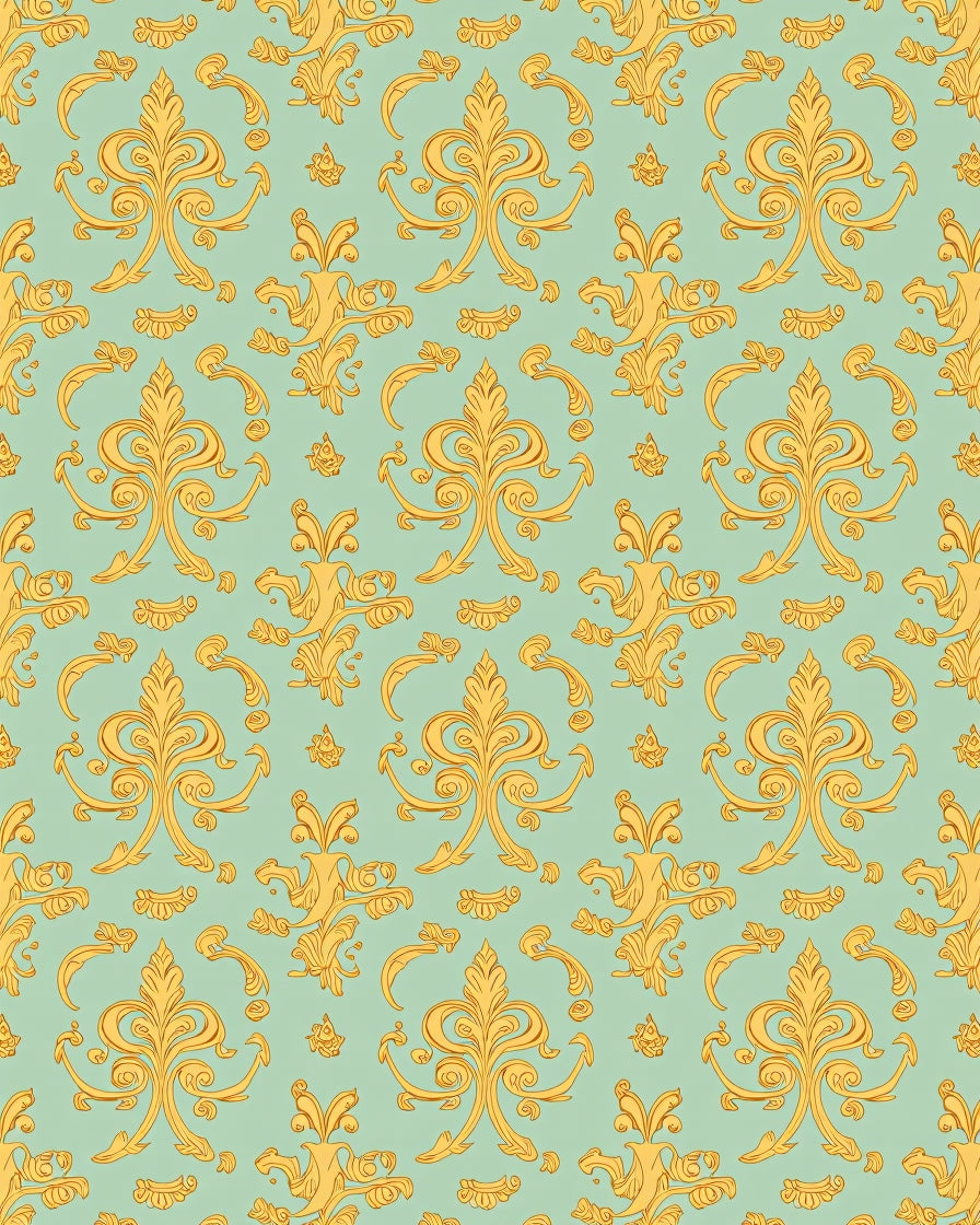 Gold Flourish Damask Pattern Rug