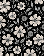 Black and Cream Floral Pattern Rug
