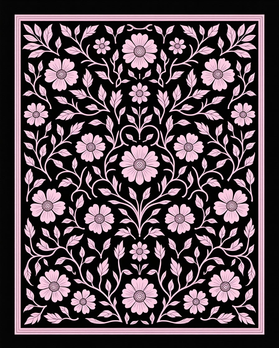 Pink Floral Vine Scroll Design Rug
