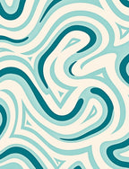 Flowing Teal Cream Wave Pattern Rug
