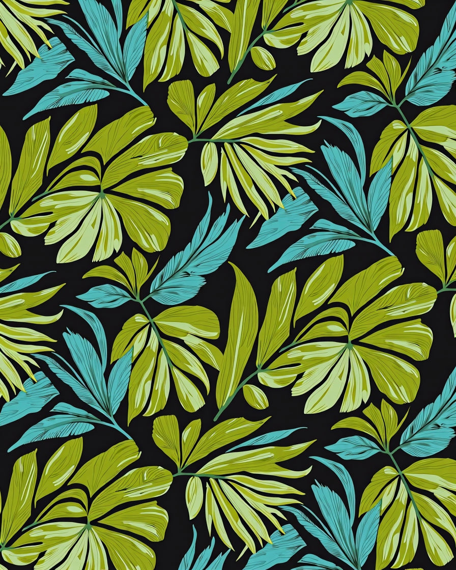 Lush Green Teal Leaf Pattern Rug