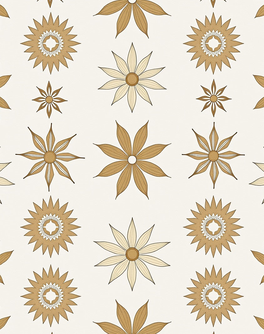 Golden Floral Starburst Pattern Rug