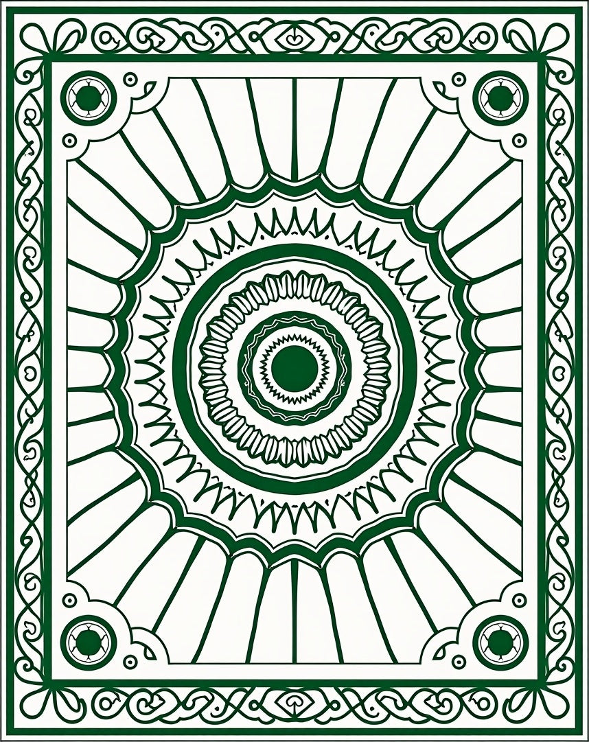 Green Intricate Floral Mandala Pattern Rug