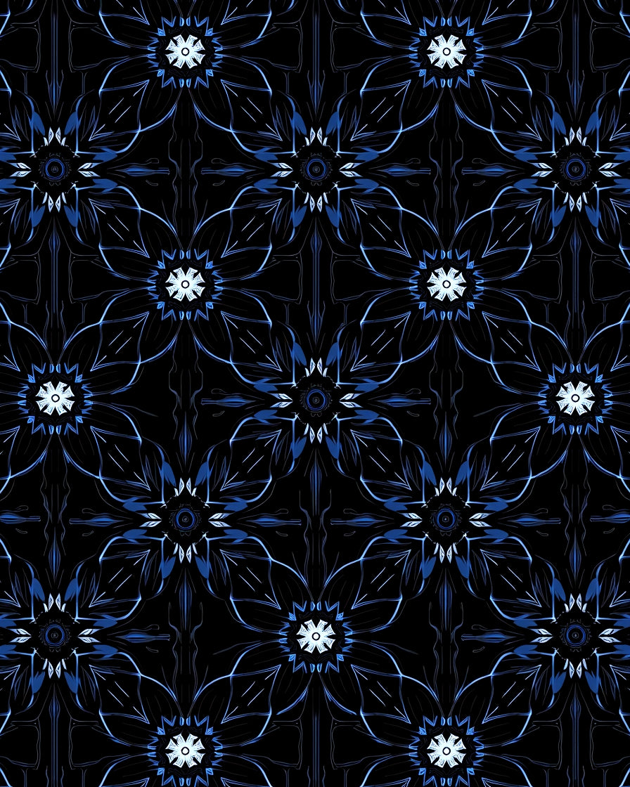 Dark Blue Geometric Floral Pattern Rug