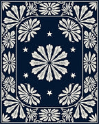Navy Ivory Floral Star Pattern Rug