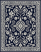 Classic Floral Medallion Navy Ivory Rug