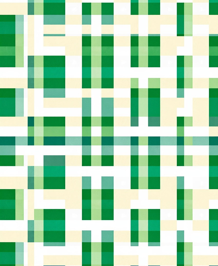 Green And Ivory Intersecting Stripes Rug