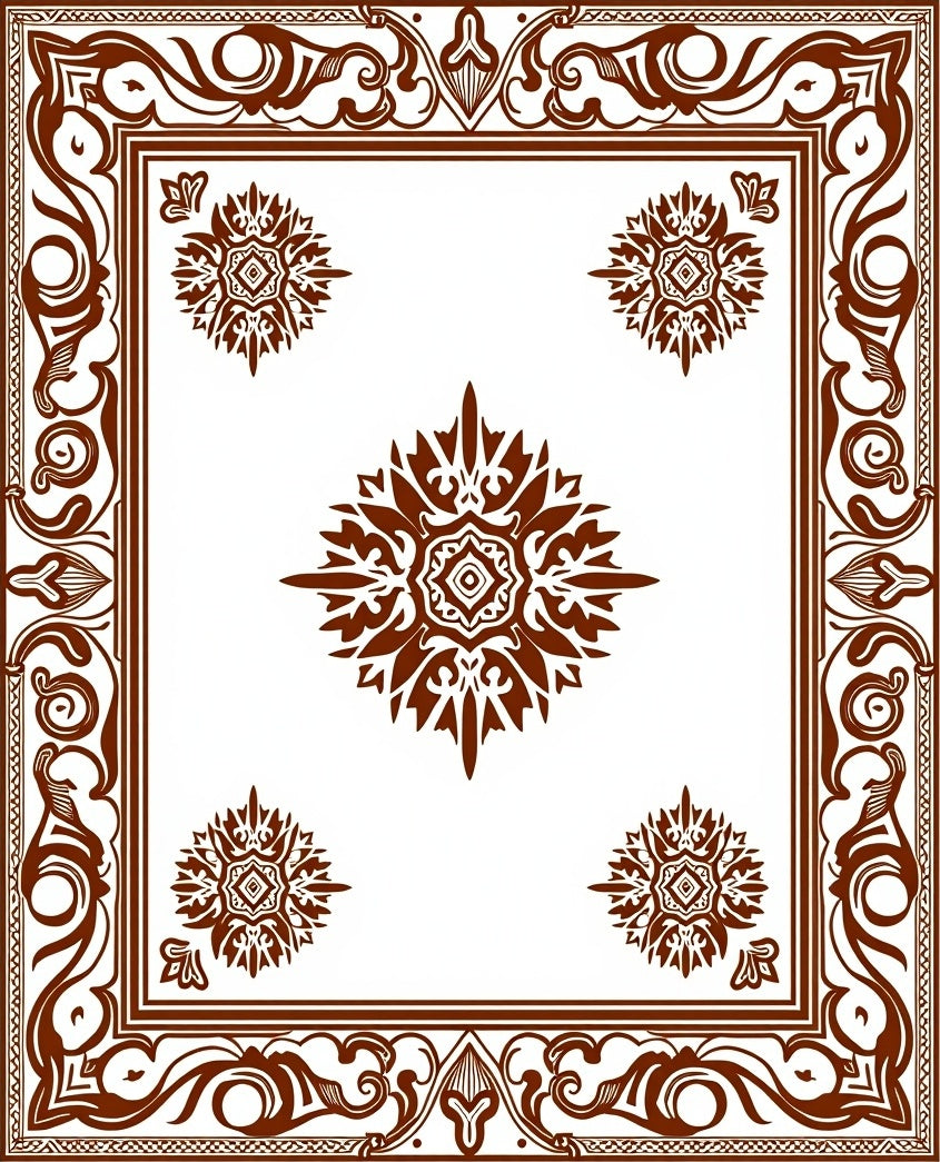Brown Floral Scrollwork Mandala Design Rug