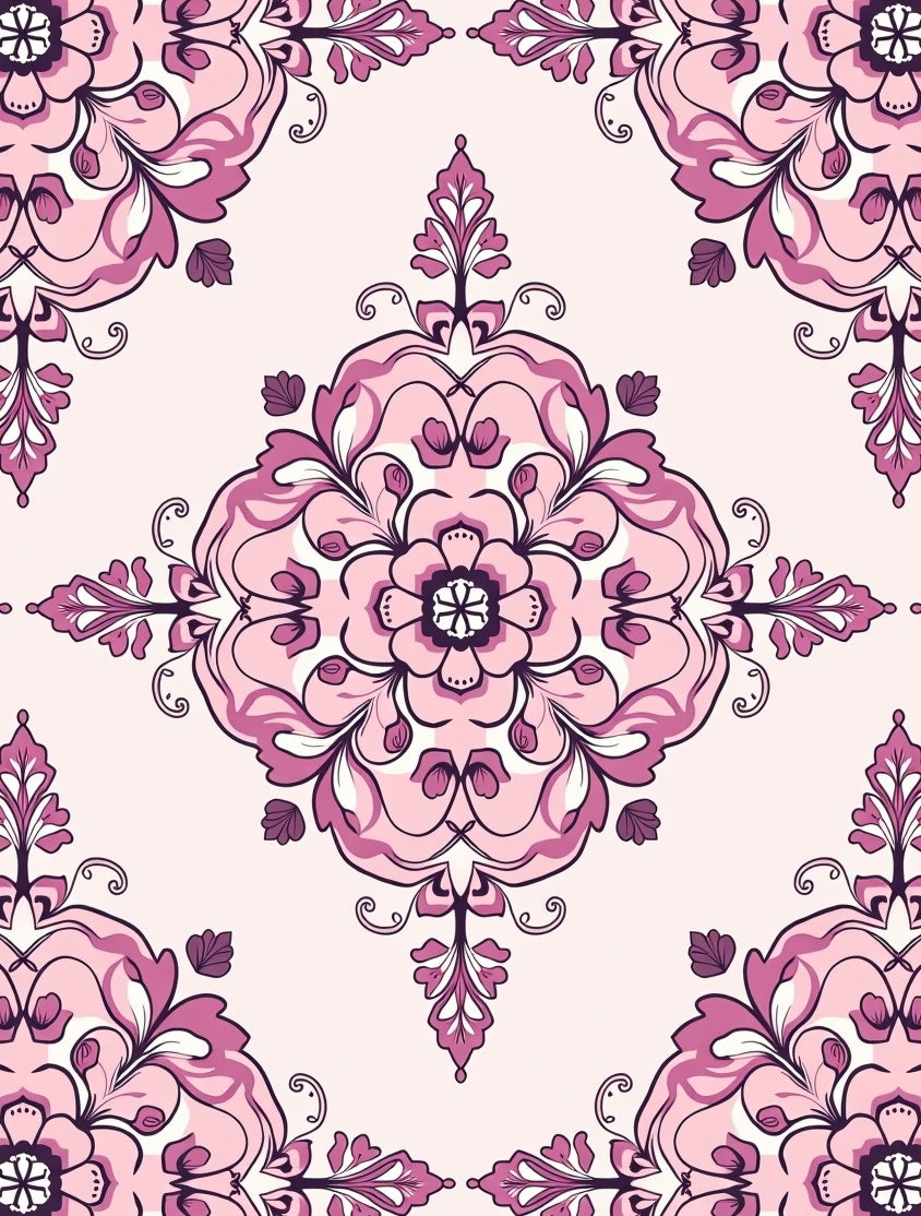 Pink Purple Floral Medallion Pattern Rug