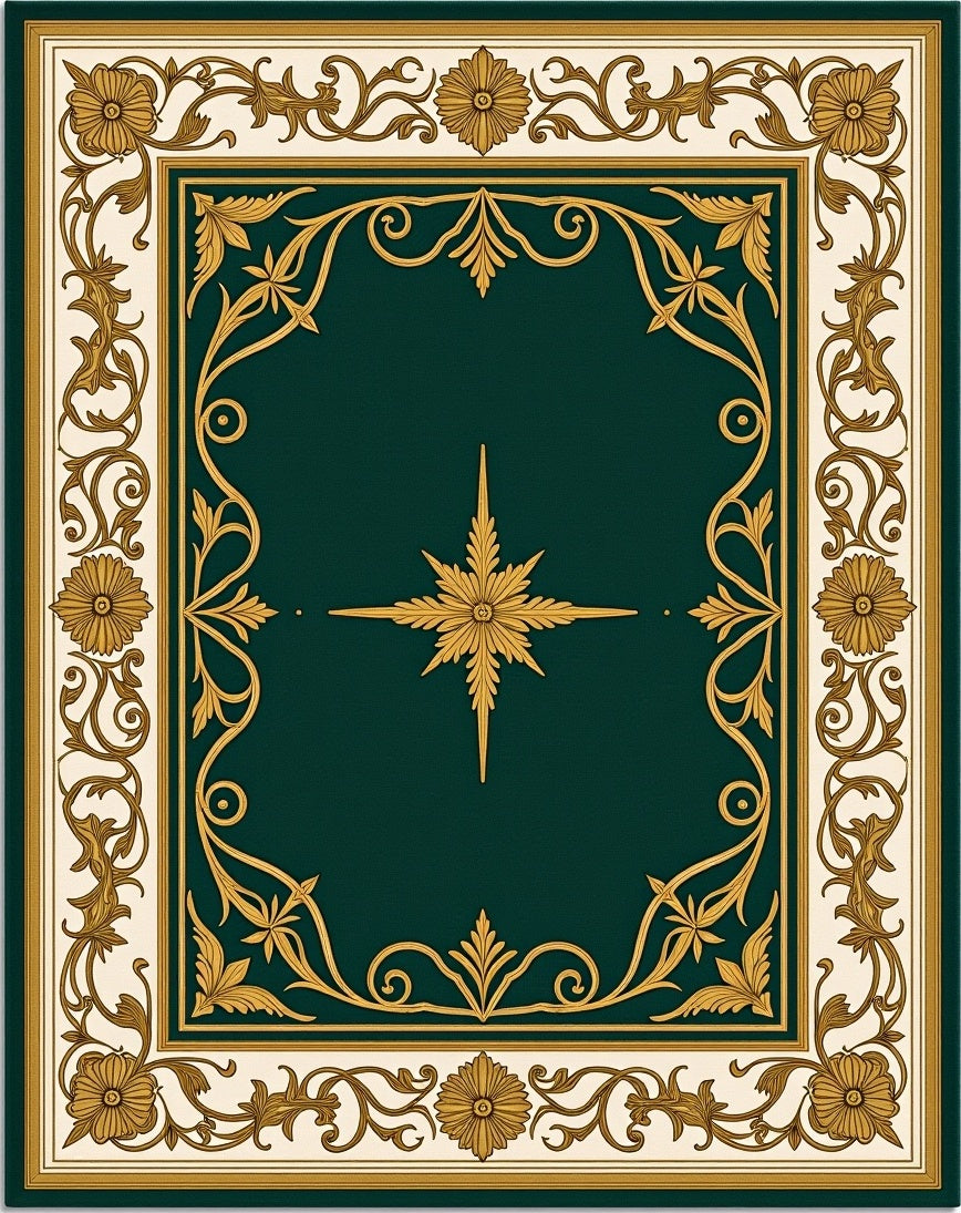 Ornate Floral Green Gold Border Rug