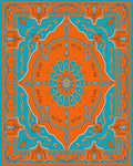 Symmetrical Orange and Teal Floral Medallion Rug