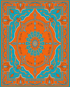 Symmetrical Orange and Teal Floral Medallion Rug