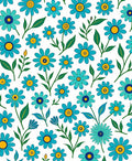 Blue Floral Pattern With Yellow Centers Rug
