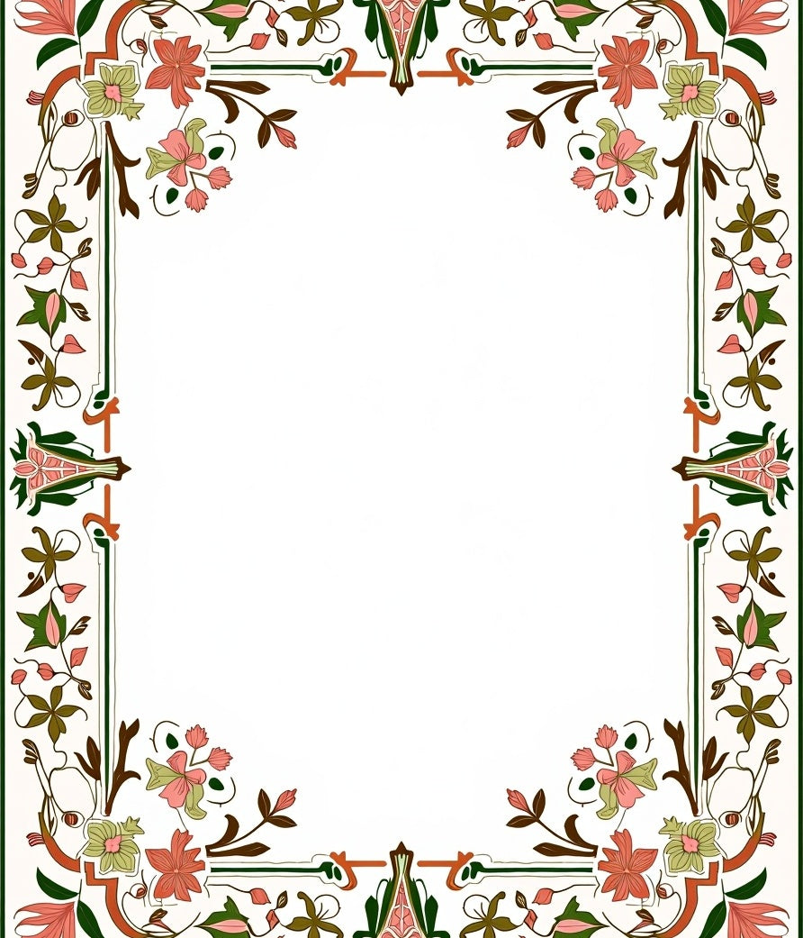 Ornate Floral Vine Border Design Rug